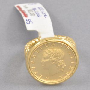 NWT Italian Silver Sterling 200 Lire Coin Tubogas Ring Size 8